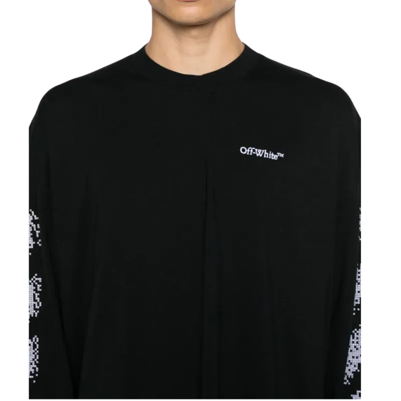 t-shirt manche longue Pixel Diagonal coton noir
